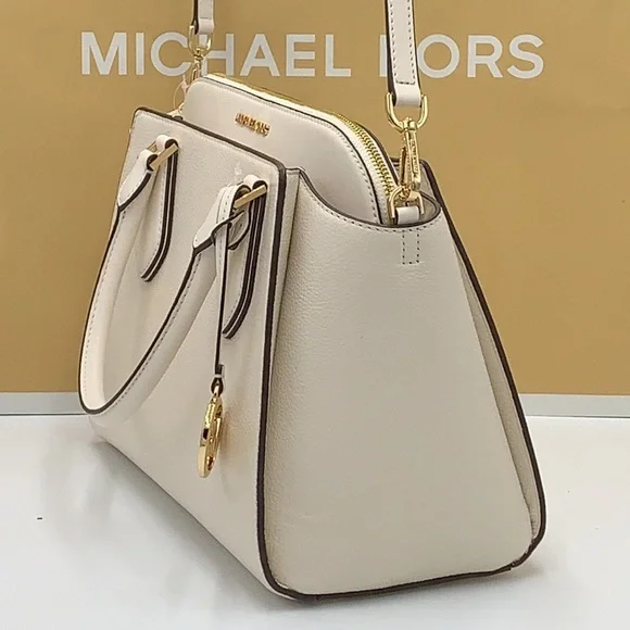 Michael Kors Daria Large Satchel Bag Leather Light Cream - Picture 7 of 16